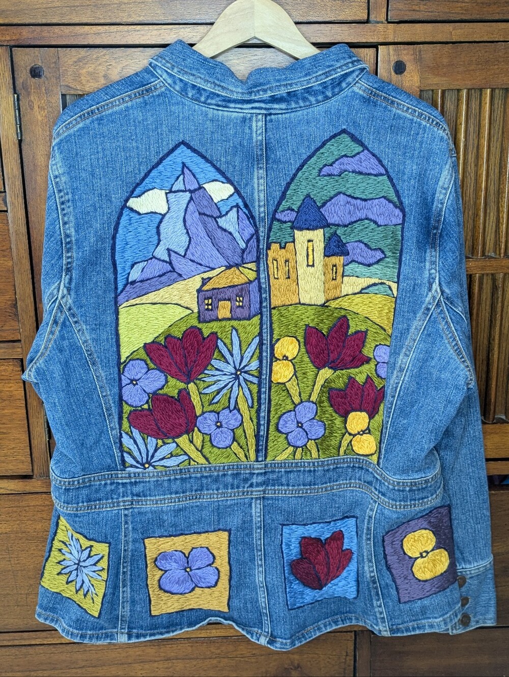 Stained Glass Embroidered Design Denim Jacket